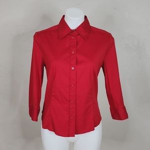 Prada Red Button Down Cotton Poplin Stretch Blouse Size 44